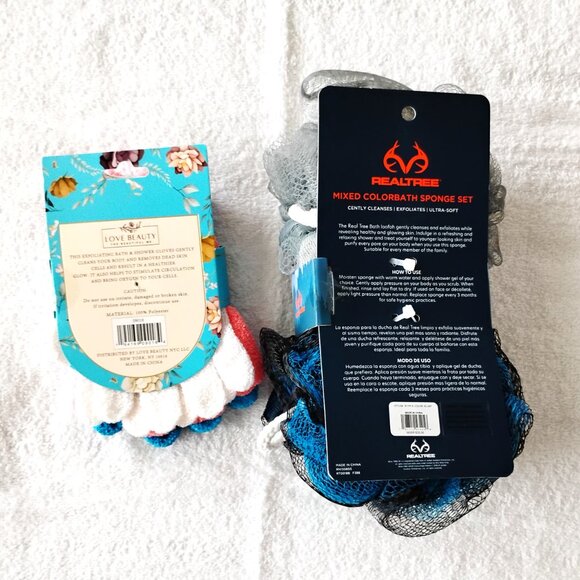 New! His & Hers Exfoliating Bundle Realtree LOOFAH's & Love Beauty Bath Gloves - Picture 4 of 4
